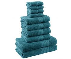 Dreamscene Ensemble cadeau de luxe Serviette de bain Bale, coton, bleu sarcelle, Lot de 10