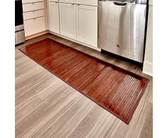 iDesign tapis de bain, grand tapis cuisine, couloirs, salle de bain ou toilettes en bambou, tapis de cuisine ou de salle de bain étanche, brun moka