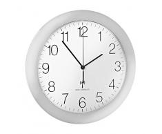 Alco Radio Horloge Murale Ronde 30Â cm, Plastique, Blanc/argentÃ©, 30Â x 30Â x 5Â cm