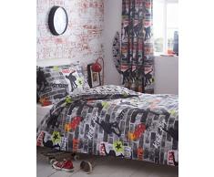 Kidz Club Ados King Size Housse de Couette et 2 Taie doreiller Parure de lit Cool Skateboards et Graffiti Housse de Couette â Tricks, Gris