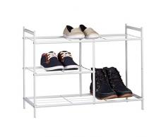Relaxdays Meuble à chaussures SANDRA 3 étagères chaussures métal pour bottes HxlxP: 50,5 x 70 x 26 cm pour 8 paires rangement avec poignées, blanc
