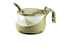 Guzzini, Coupelle à Fromage/Confiturier/Sucrier Bicolore Avec Petite Cuillère, 13,8 x 10 x h8 cm