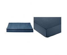 AmazonBasics Drap Plat en Microfibre Haut de Gamme Motif Rayures, 240 x 320 + 10 cm - Bleu Marine & Drap-Housse en Microfibre Haut de Gamme Motif Rayures, 140 x 200 cm - Bleu Marine