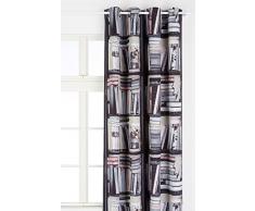 Linder 0551/90/49811/375FR Rideau Occultant ImprimÃ© BibliothÃ¨que Gris Noir Rose Oeillets 145 x 260 cm
