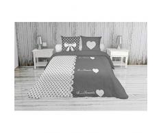 Soleil docre Juliette, Parure, Housse de Couette, Coton, Gris, 260 x 240 cm