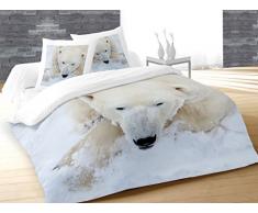 Soleil docre Parure Housse de Couette 3D Dessin placÃ© 240X220 cm Ours, 100% Coton 57 Fils/cm2, Blanc
