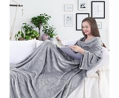 DecoKing 150 x 180 cm Couverture TV en Microfibre - Couverture Douillette avec Manches et Poches, Couverture Polaire Microfibre, Douce, avec Poche pour Les Pieds, Microfibre, Acier, 150 x 180 cm