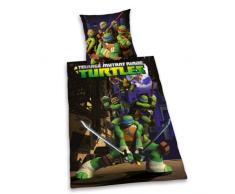 Herding TORTUES NINJA Parure de Lit Réversible, Housse de Couette 135 x 200 cm, Taie dOreiller 80 x 80 cm, Coton/Renforcé