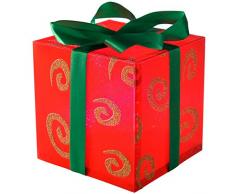 WeRChristmas 12 cm-en boîte Cadeau avec Ruban Vert et Tourbillon à LED Couleur Changeante, Décoration pour Sapin de Noël Rouge