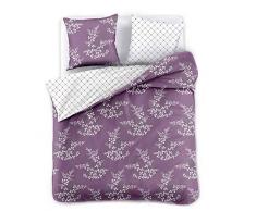 DecoKing Parure de Lit 230x220 cm 2 Taies doreiller 50x75 cm Housse de Couette Micro-Fibre Fleur Plante Violet Lilas Prune Blanc Calluna Hypnosis Collection