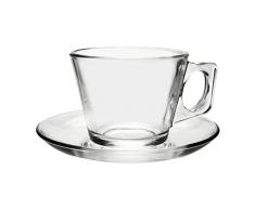 Pasabahce Vela Service Tasses à Thé avec Assiettes, Verre, Transparent, 6 Pièces