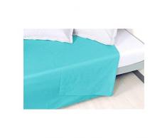 Vent Du Sud Drap Plat Uni en Coton Percale, Lagon, 300x270 cm