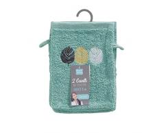 douceur dintérieur 2 gants de toilette 16x21 cm eponge brodee fougerys menthe