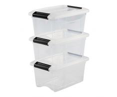 Iris Ohyama, lot de 3 boîtes de rangement empilables - New Top Box NTB-5 - Plastique, transparent, 5 L, 28,5 x 19,5 x 14 cm