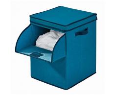 iDesign 07836EU Panier, Grande Caisse mélange Coton et Polyester à 2 poignées, clapet et Couvercle, boîte de Rangement Pliable pour Placard et Chambre, Bleu, 31, 36, 8 cm x 45, 7 cm