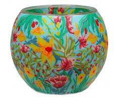 Him CC228 photophore Verre Fleurs (Tropical Flowers), Multicolore, 11x11x9 cm