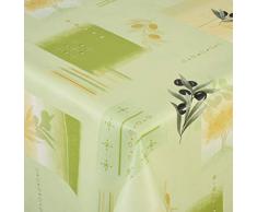 Venilia Olivier Nappe Vert Olive Linge de Table Toile cirée Maintenance réduite hydrophobes, Polyester, PVC, ovales, 140 x 200 cm, 55050, 140 x 200 cm