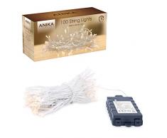 Anika 100 LED Blanc chaud Guirlande lumineuse Intérieur ou extérieur Alimenté par batterie