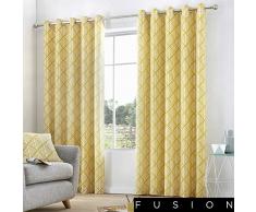 Fusion Brooklyn Housses de Coussin et Rideaux 100% Coton, 100% Coton, Doublure: 52% Polyester/48% Coton, Jaune Ocre, Curtains: 66 Width x 72 Drop (168 x 183cm)
