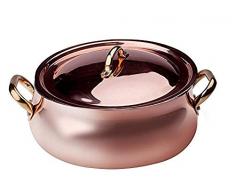Agnelli autocuiseurs Casserole Basse Plat Cuivre étamé avec Couvercle 2 poignées en Laiton de cuivre