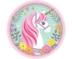 Amscan International Lot de 8 assiettes en carton Motif licorne magique 17,7 cm