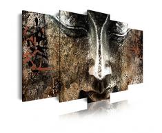 Dekoarte 423 - Tableau moderne sur toile montÃ© sur cadre en bois 5 piÃ¨ces XXL, style zen - feng shui bouddha effet bois, 200x100cm