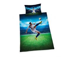 Herding YOUNG COLLECTION Parure de Lit, Réversible, Football, Housse de Couette 160 x 210 cm, Taie dOreiller 65 x 100 cm, Coton/Renforcé