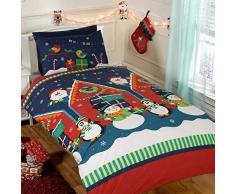 Just Contempo Parure de lit Enfant avec Motif de Noël Rouge, Bleu, Double