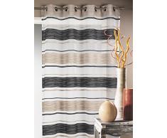 Home Maison HM6904300 Voilage Ã Rayures Horizontales Jacquard Polyester Taupe 140 x 240 cm
