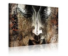 Dekoarte 340 - Tableau moderne sur toile monté sur cadre en bois, style zen - feng shui visage de bouddha effet bois, 1 pièce 120x80cm