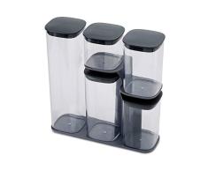 Joseph Joseph - Ensemble de 5 Boites de Rangement Cuisine, Hermetiques avec Support fonctionnel - Gris