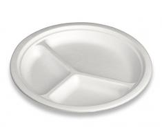 GUILLIN - RONDOPACK ARFV2603C SACHET DE 50 Assiettes Rondes 3 Compartiments, FIBRE VEGETALE, Ivoire, 26,1 x 26,1 x 2,5 cm