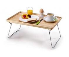 Continenta Plateau Lit Bois de Caoutchouc, Noir laqué, 53 x 32 x 7 cm