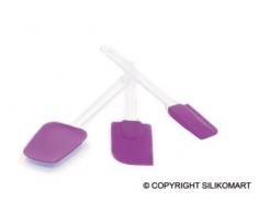 silikomart 70.055.48.0001 Lot de 3 Manche en Plastique Blanche et Spatule en Silicone, Violet, 1 x 1 x 22,5 cm