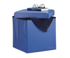 Relaxdays Tabouret pliant similicuir pouf de rangement pliable repose-pieds stockage carré 38 x 38 x 38 cm, bleu