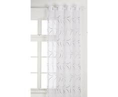 Home Maison 09370-8-AL Voilage Etamine Légère Brodée avec Oeillets Ronds Gris/Argent 140 x 260 cm