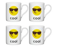 Kitchen Craft Cool Fine pour Enfant Fantaisie Emoji Tasses, 250Â ML (Lot de 4), en Porcelaine, Blanc, 10.5Â x 7.5Â x 8.5Â cm