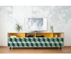 Walplus Vert 3D Cubes Autocollant Mural, Vinyle Multicolore, 7.6 X 63.5 X 3 CM