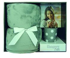 Kanguru Plaid & Mug Moon, Polyester, Gris Clair, 170x130x1 cm