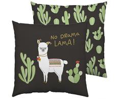 Happy LifeÂ 45551Â Coussin en Coton avec Motif Animaux de Cactus et Inscription No Drama Lama, Noir, Multicolore Housse de Coussin dÃ©coratif, Rembourrageâ¯: 100% Polyester, Noir, Vert, 40Â cm x 40Â cm