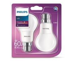 Philips Ampoule LED avec culot Ã baÃ¯onnette B22, 9Â W, 230Â V Blanc chaud effet dÃ©poli, SynthÃ©tique, B22, 8 wattsW 240 voltsV