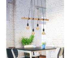 Briloner Leuchten Lampe Ã suspension en bois et mÃ©tal - Look rÃ©tro & vintage â Comporte 4 douilles E27 â IdÃ©ale pour le salon ou la salle Ã manger â Bois clair et mÃ©tal noir
