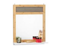 Relaxdays Miroir mural tablette, Glace bois lamelles, entrée, salle de bains, , HLP 61 x 53 x 15 cm, nature/blanc