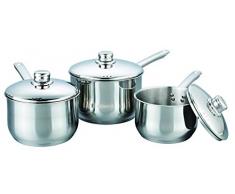 Buckingham Professional, Lot de 3 casseroles Profondes avec couvercles en Acier Inoxydable, 16 cm