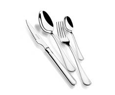 Monix Manila - Ménagère 75 pièces Couverts en Acier Inoxydable 18/10 avec Couteau à Steak et écrin Noyer.