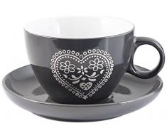 Home Coeur Service Jumbo, avec Assiettes, Porcelaine, Gris, 2 Pièces