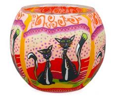 Him CC212 photophore Verre Deux Chats (Two Cats), Multicolore, 11x11x9 cm