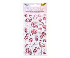 Lot de 26 autocollants mÃ©talliques avec flamant rose et autres motifs tropicaux, idÃ©al pour dÃ©corer des cartes, des travaux manuels et du scrapbooking.