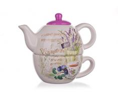 Banquet Lavande Bouilloire et Tasse, en CÃRAMIQUE, Violet/Blanc, 12Â x 15.5Â x 15.5Â cm