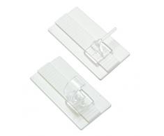 GARDINIA Set de Supports Adhésifs Universels pour Tringle à Vitrage et Tringle à Rideau de Café, 2 plaques de 5 x 2,5 cm (Lxl), 2 crochets et 2 supports en demi-cercle, Plastique, Blanc Transparent